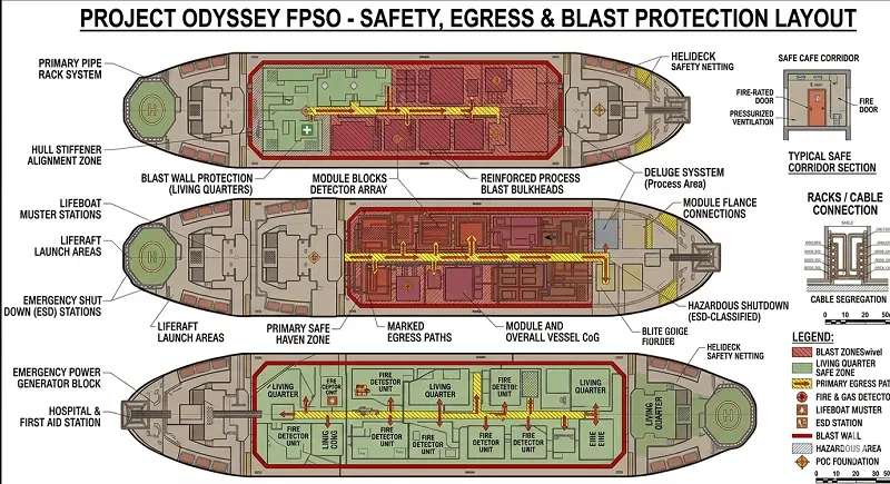 FPSO SAFETY, EGRESS AND BLAST PROTECTION 3D MODULE 